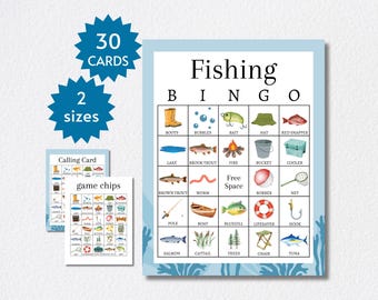 Fishing Bingo Cards, Fishing Birthday Party Game for Kids and Adults, Printable Summer Activity