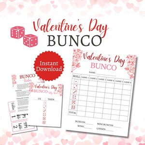 Valentinstag Bunco Bundle, druckbares Valentinstags-Gruppenspiel, enthält Score Cards, Tally Sheets und Tischmarker, Februar-Aktivität