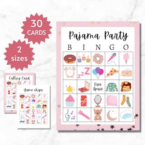 Pajama Party Bingo Cards, Printable Slumber Party Game for Kids, Girls Sleepover Activity