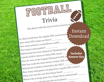 Football Trivia, Printable Football Game, Football Party Game