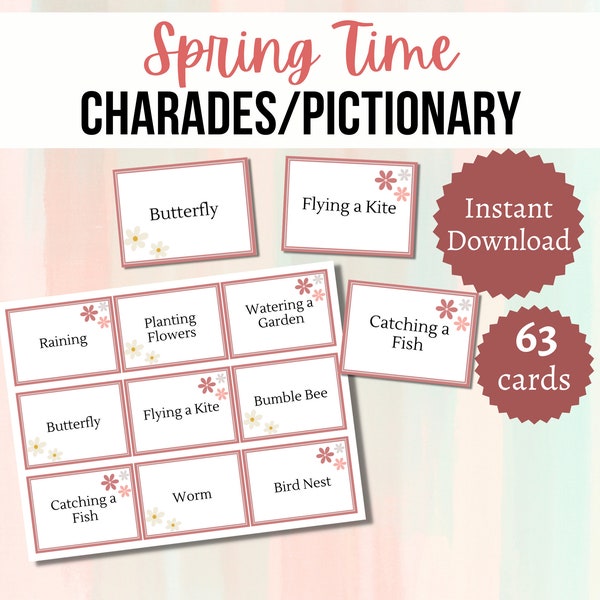 Springtime Charades and Pictionary, Printable Spring Games for Kids and Adults