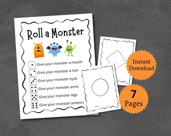 Würfelspiel mit Monstern, druckbare Halloween-Aktivität für Kinder