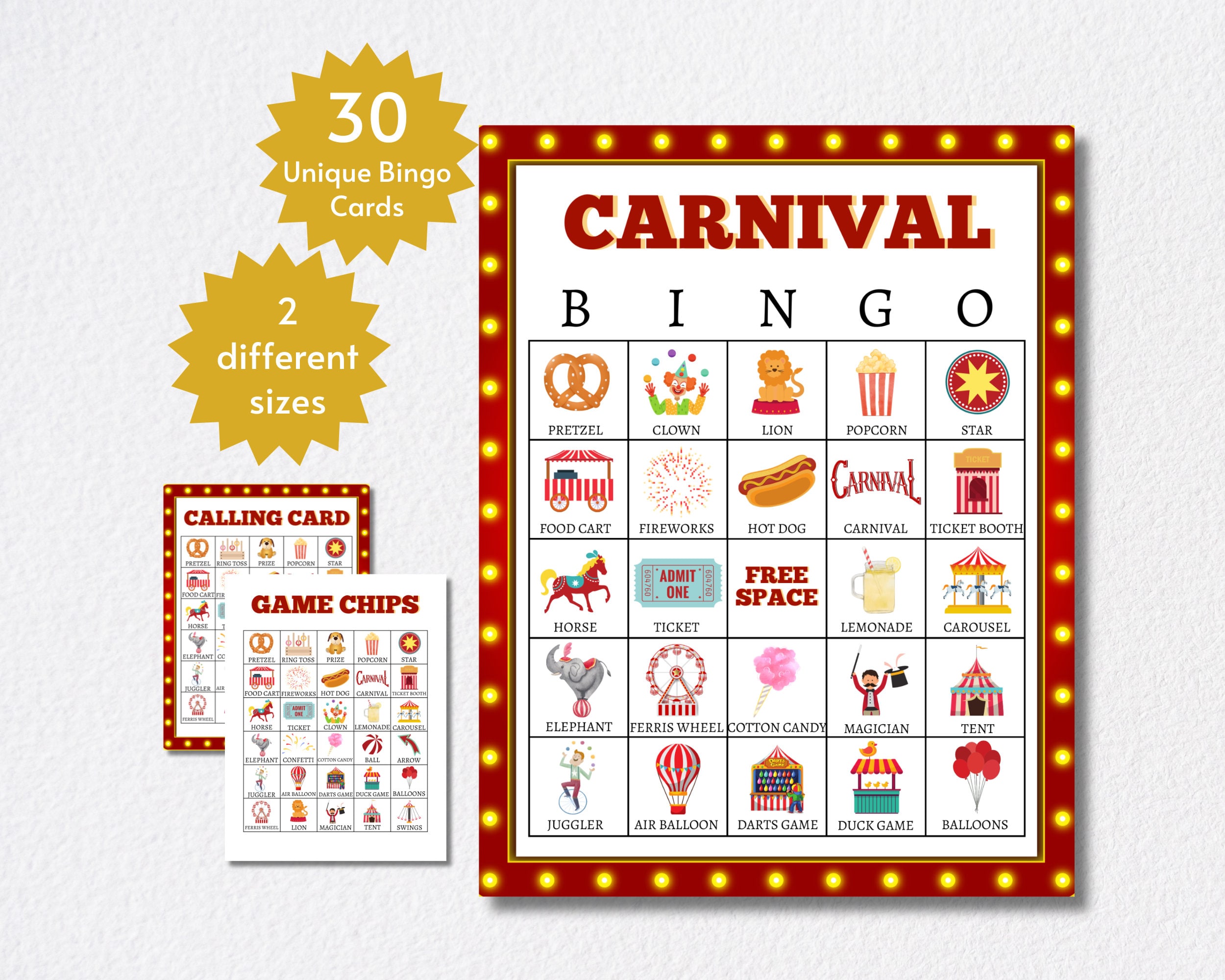 Carnival Bingo Cards Printable Circus Party Game for Kids Teens and Carnival Bingo Cards Printable Circus Party Game for Kids Teens and