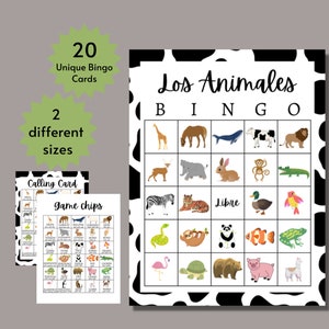 Spanish Animals Bingo Cards, Spanish Learning Game for Kids, Printable Classroom Activity