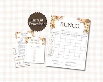 Fall Bunco Cards Bundle, Printable Autumn Party Game for Groups, November Bunco with Tally Sheets and Table Markers, Full and Half Pages