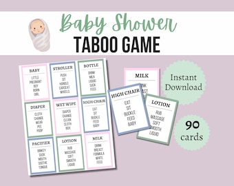 Baby Shower Taboo Game, Printable Baby Shower Party Game for Kids, Teens, and Adults, Baby-Themed Taboo Cards