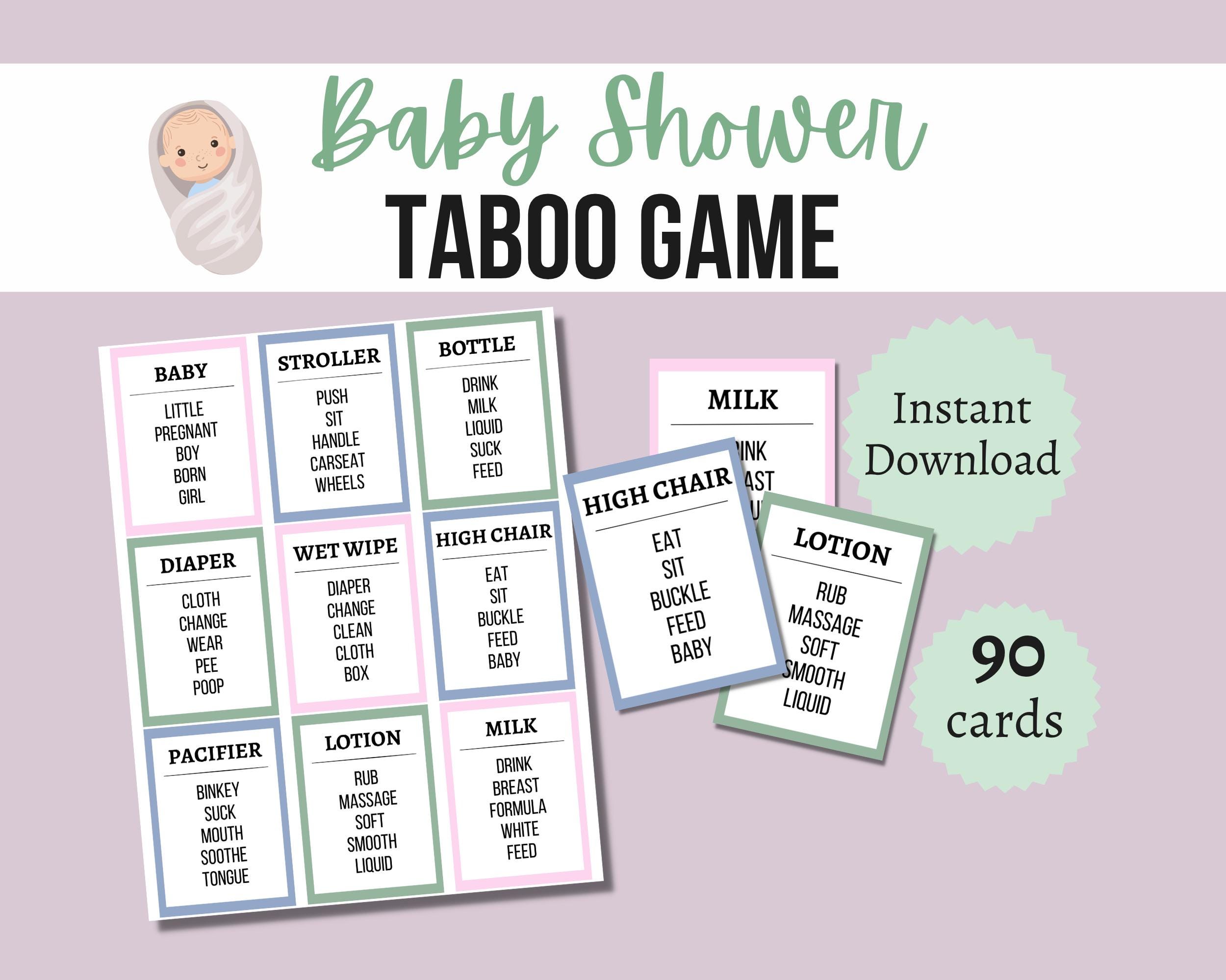 Baby Shower Taboo Game, Printable Baby Shower Party Game for Kids, Teens, and Adults, Baby-Themed Taboo Cards
