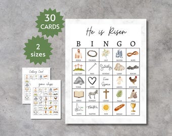 He is Risen Bingo Cards, Printable Resurrection Game, Holy Week Activity, Full and Half Pages