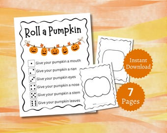 Würfelspiel mit Kürbissen, druckbares Halloween-Partyspiel, Herbstaktivität für Kinder