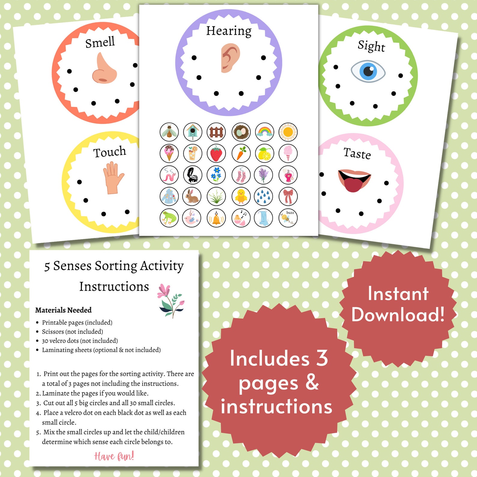 Spring Sense Craft Spring Five Senses Sorting Activity for Kids, Printable Springtime ...