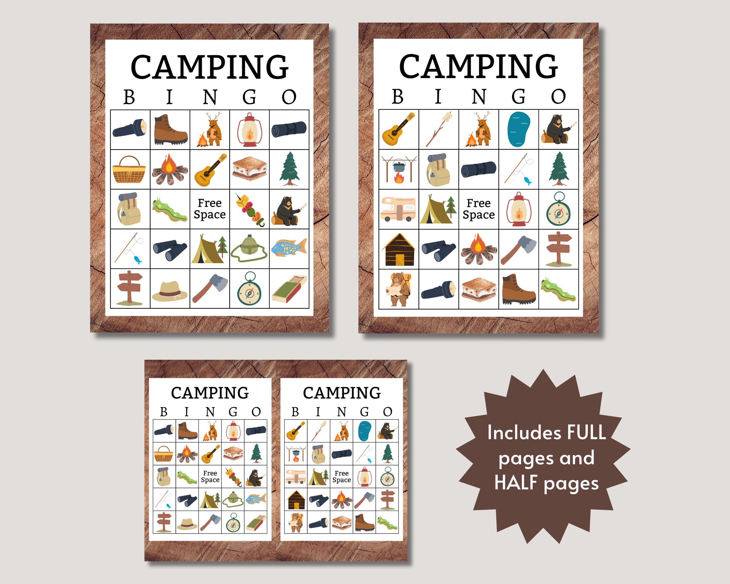 Camping Bingo Cards, Printable Camp-themed Party Game for Kids, Teens ...