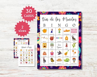 Día de los Muertos Bingo Cards, Day of the Dead Party Game for Kids, Teens, and Adults, Printable Group Activity, Full and Half Pages