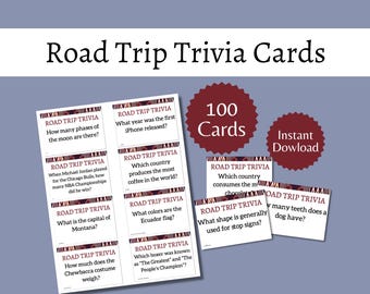 Road Trip Trivia Cards, Printable Road Trip Conversation Starters for Kids, Teens, and Adults, Car Ride Family Games
