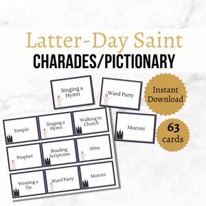 LDS Charades Game, Printable Latter-Day Saint Party Activity for Kids, Teens, and Adults, Book of Mormon Pictionary Cards