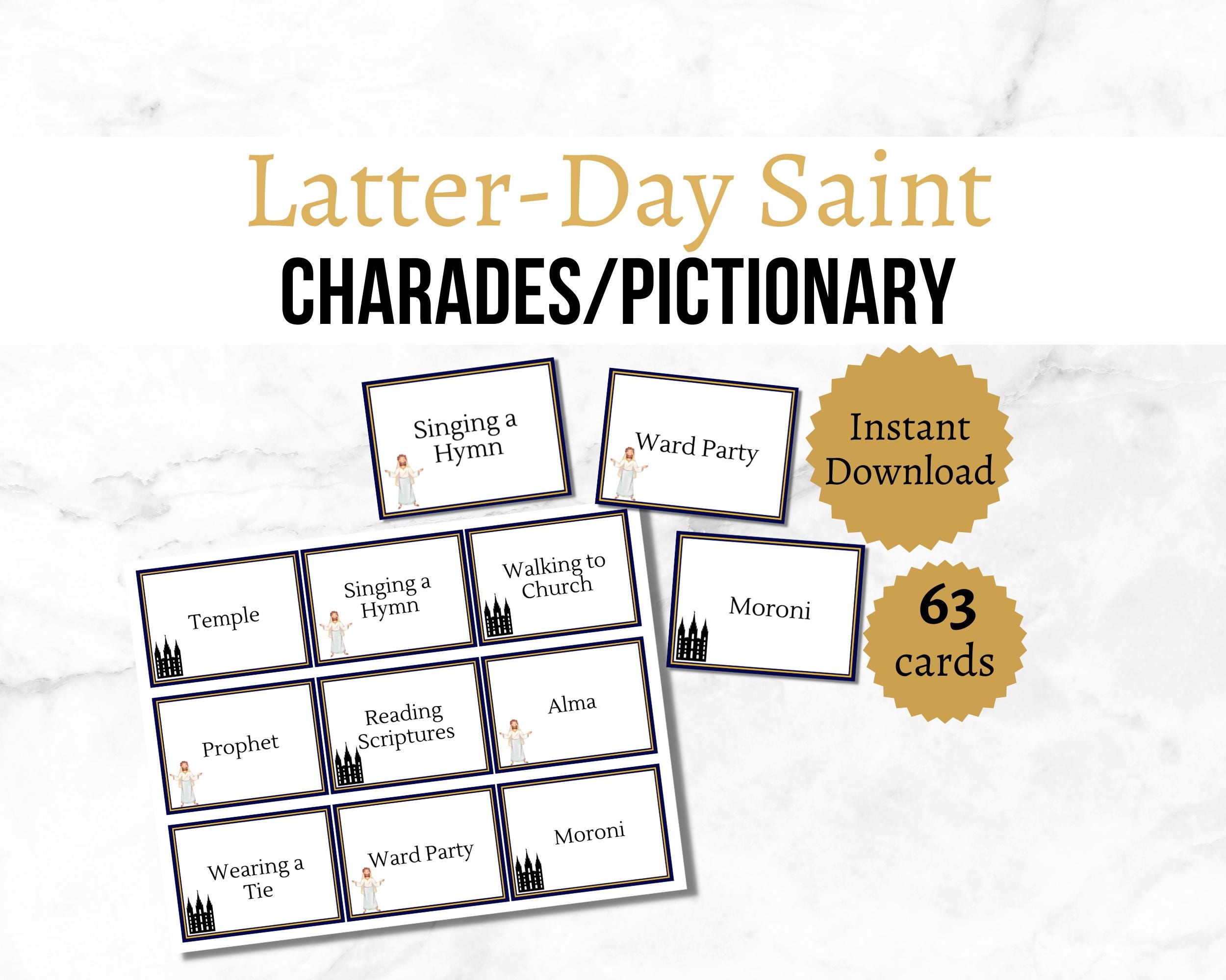 LDS Charades Game, Printable Latter-Day Saint Party Activity for Kids, Teens, and Adults, Book of Mormon Pictionary Cards