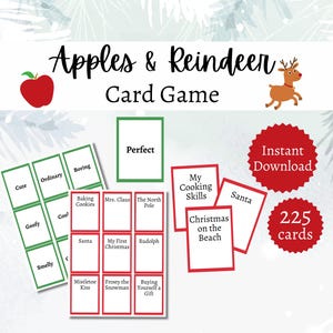 Appels en rendieren kerstkaartspel, afdrukbaar feestspel voor kinderen, tieners en volwassenen, grappige familieactiviteit