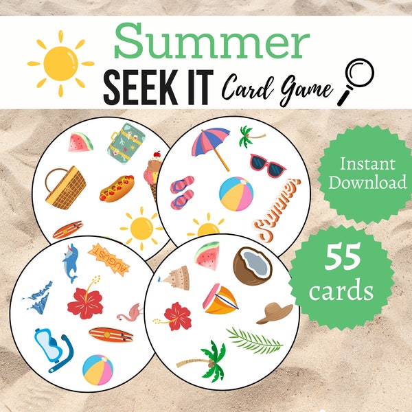 Summer Seek It Card Game, Printable I Spy Activity for Kids, Teens, and Adults