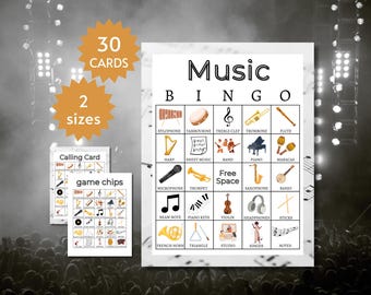 Music Bingo Cards, Instrument Learning Game, Printable Musical Party Activity for Kids, Teens, and Adults
