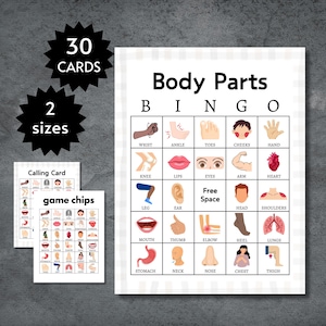 Body Parts Bingo Cards, Printable Human Anatomy Learning Game for Kids, Teens, and Adults