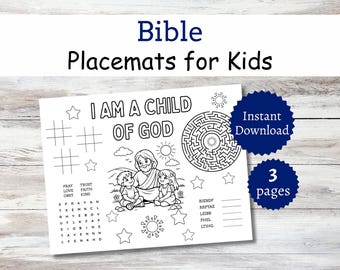 Bible Coloring Placemat for Kids, Printable Christian Activity Pages