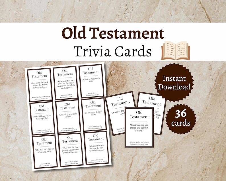 Old Testament Trivia Cards, Printable Bible Game for Kids, Teens, and ...