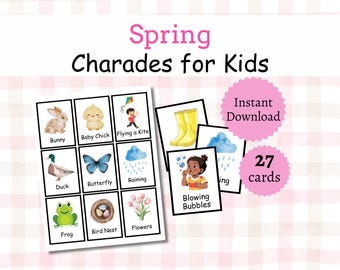 Spring Charades for Kids, Printable Charade Cards with Pictures