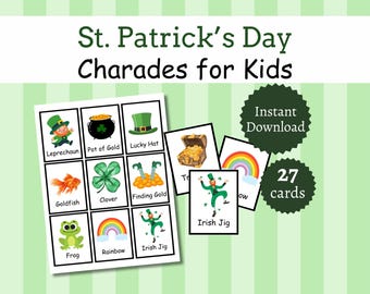 St. Patrick's Day Charades for Kids, Printable Cards with Pictures, Easy St. Patrick's Party Game