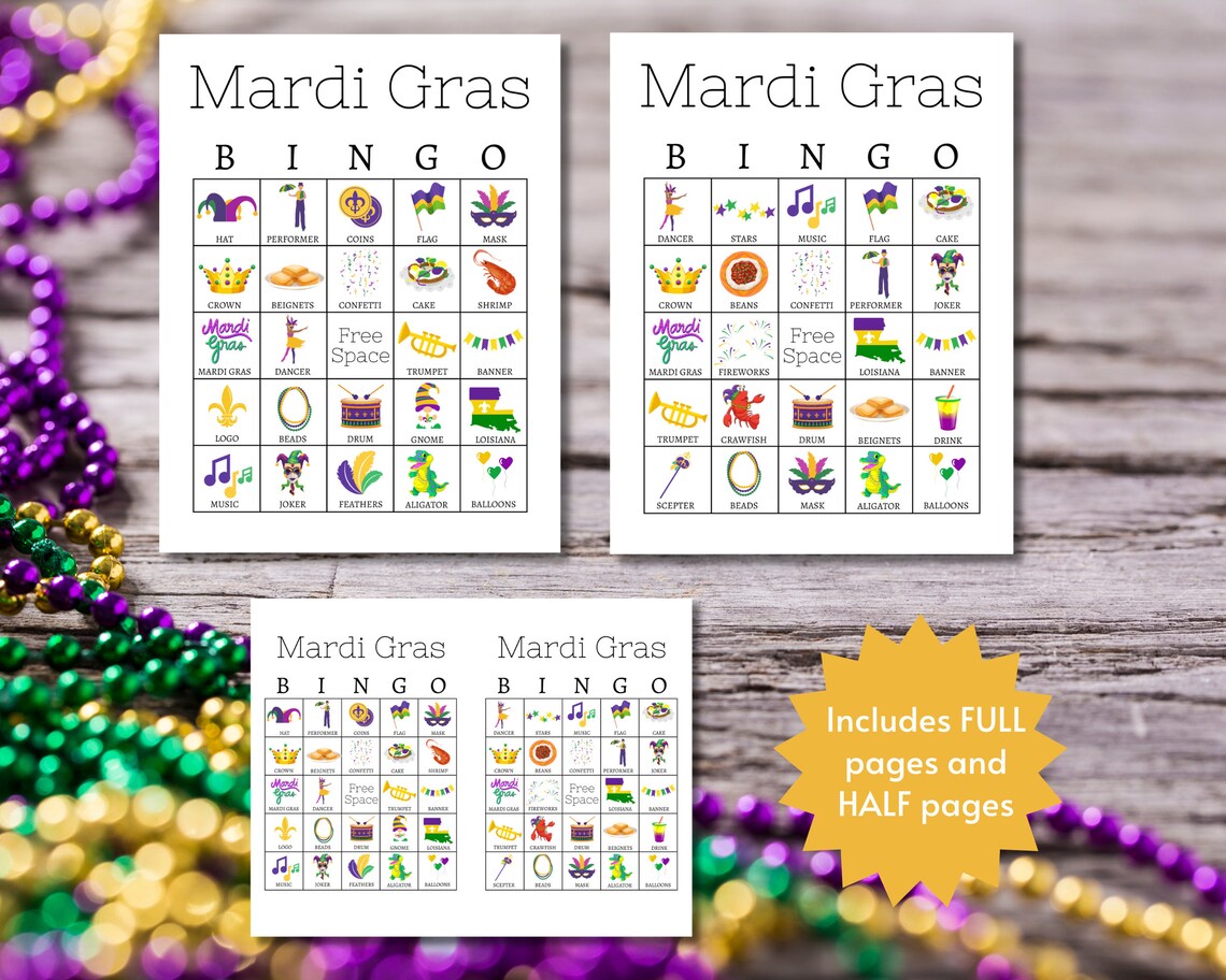 Mardi Gras Bingo, Printable Mardi Gras Party Game, Mardi Gras ...