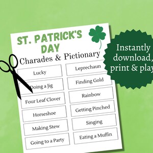 St. Patrick's Day Charades Game, Printable Pictionary Cards, Irish ...