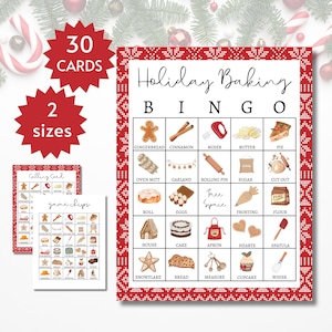Holiday Baking Bingo Cards, Christmas Party Game for Kids, Teens, and Adults, Printable December Group Cooking Activity, Full and Half Pages