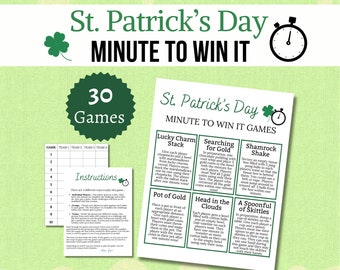 St. Patrick's Day Minute to Win it, Printable St. Patrick's Party Games for Kids and Adults