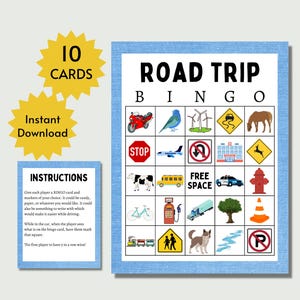 Road Trip Bingo Spiel für Kinder: Druckbare Autofahrt Aktivität (PDF-Download)