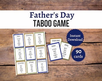 Father&#39;s Day Taboo Card Game, Printable Father&#39;s Day Party Game for Kids, Teens, and Adults, Dad and Grandpa Themed Activity