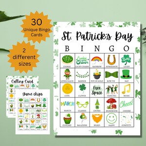 St. Patrick's Day Bingokarten, druckbare Kobold-Aktivität, St. Patrick's Partyspiel für Kinder, Jugendliche und Erwachsene, ganze und halbe Seiten
