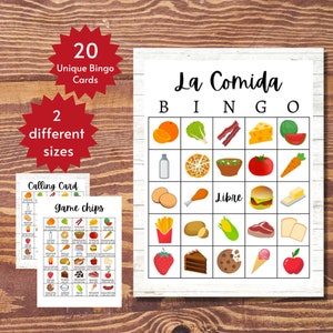 Jeu de bingo sur la cuisine espagnole, activité d'apprentissage de l'espagnol à imprimer pour enfants, adolescents et adultes, jeu d'apprentissage en classe pour groupes