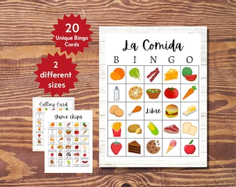 Spanish Food Bingo Game, Printable Spanish Learning Activity for Kids, Teens, and Adults, Classroom Learning Game for Groups