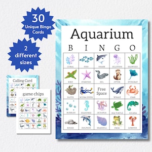 Cartes de bingo pour aquarium, jeu de société sous la mer à imprimer, activité océanique pour enfants