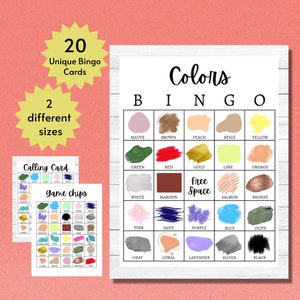 Cartões de bingo coloridos, jogo de aprendizagem de cores para crianças, atividades de sala de aula para impressão para crianças, inclui páginas inteiras e meias páginas