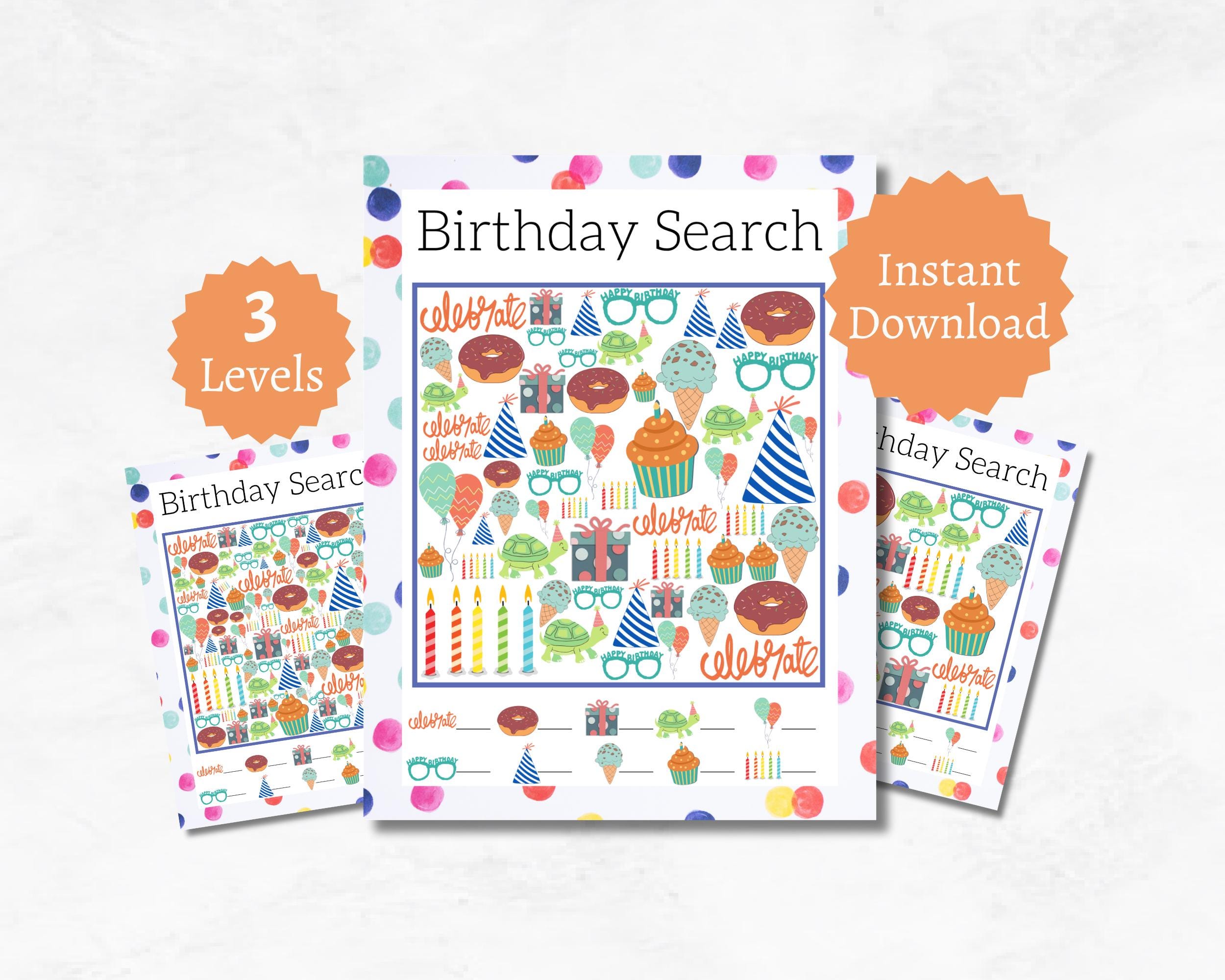 Birthday Search and Find Game, Printable Birthday Party Game for Kids ...