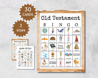 Tarjetas de Bingo del Antiguo Testamento, juego bíblico imprimible para fiestas infantiles, adolescentes y adultos, actividad para grupos juveniles cristianos, bingo de historias bíblicas.