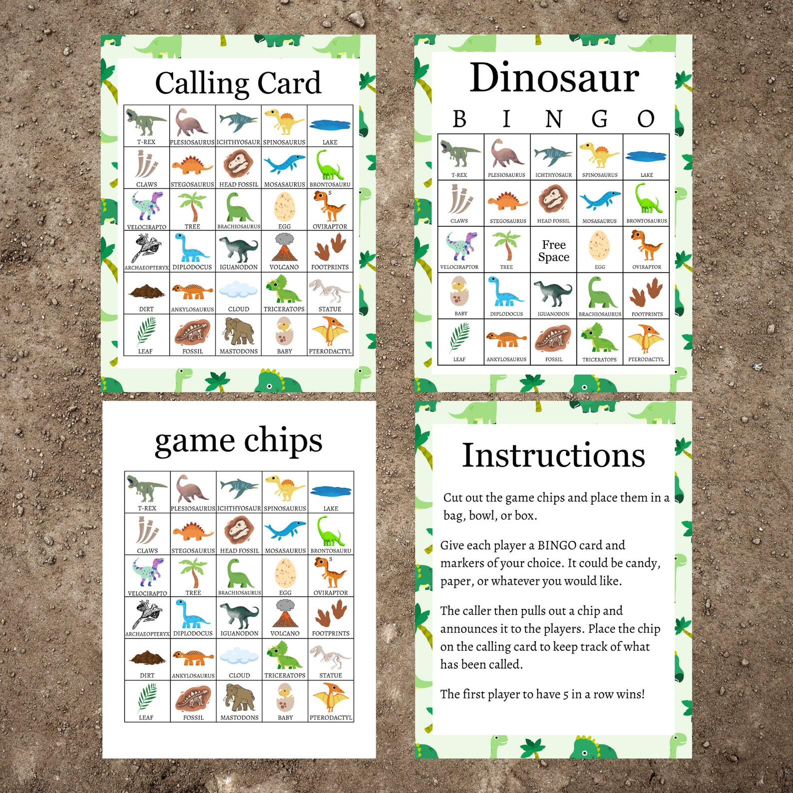 Dinosaur Bingo, Dinosaur Party Games, Printable Dinosaur Game, Dinosaur