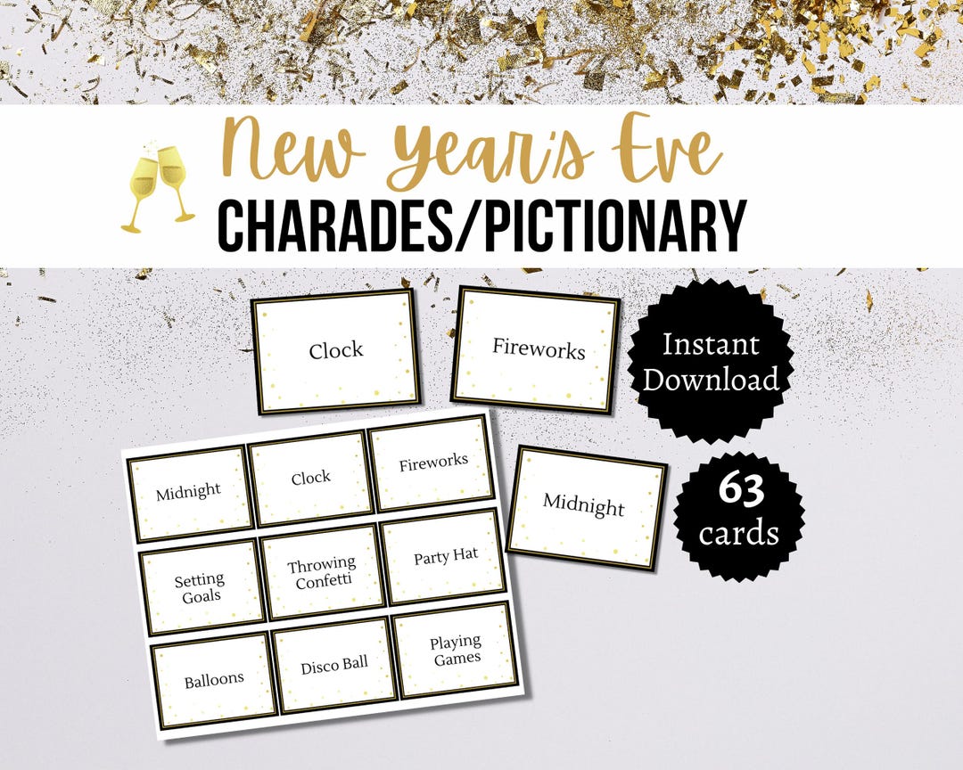 Charadas de Nochevieja, tarjetas de Pictionary imprimibles para niños,  adolescentes y adultos, juego para fiestas navideñas. - Etsy México, image size:1080x864