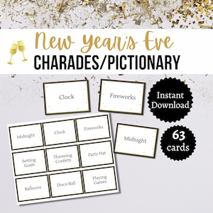 Charades du Nouvel An, images imprimables du Nouvel An pour enfants, adolescents et adultes, jeu de société pour les fêtes