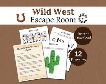 Wild West Escape Room for Kids, Printable Cowboy Party Game, Western-Themed Puzzle Activity