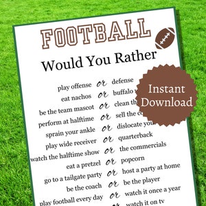 Football Would You Rather Game, Printable American Football Party Game, Sports Activity Page for Kids
