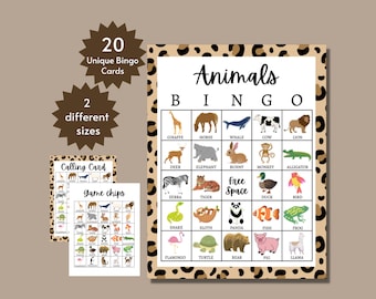Animals Bingo Cards, Printable Animal Learning Game for Kids, Homeschool Classroom Activity, Includes Full and Half Pages