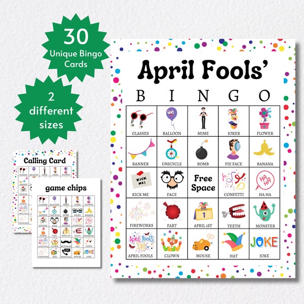 April Fools Day Bingo, Printable April 1st Party Game for Kids, Teens, and Adults