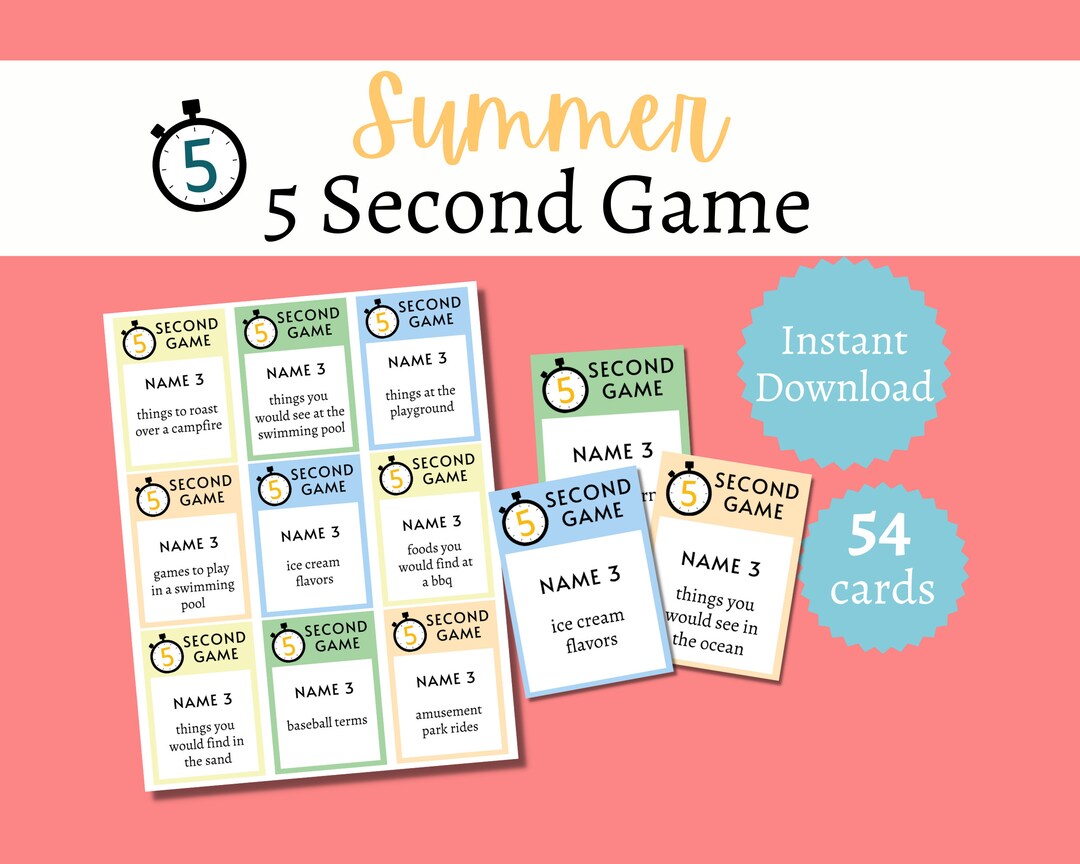 Summer 5 Second Game Summer Games for Adults Beach Games Etsy