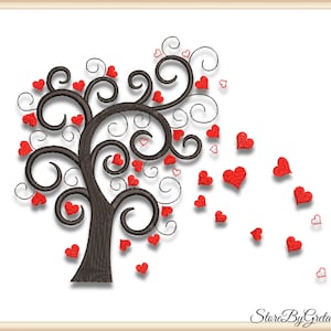 Tree hearts embroidery pe design pes pattern love valentine&#39;s day