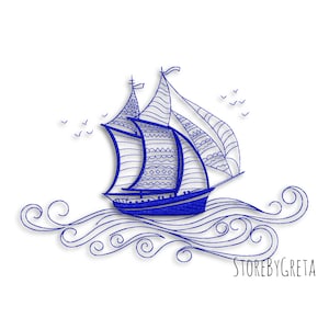Máquina de bordar de barcos, diseño PE, patrón de bota de vela, descarga digital instantánea PE